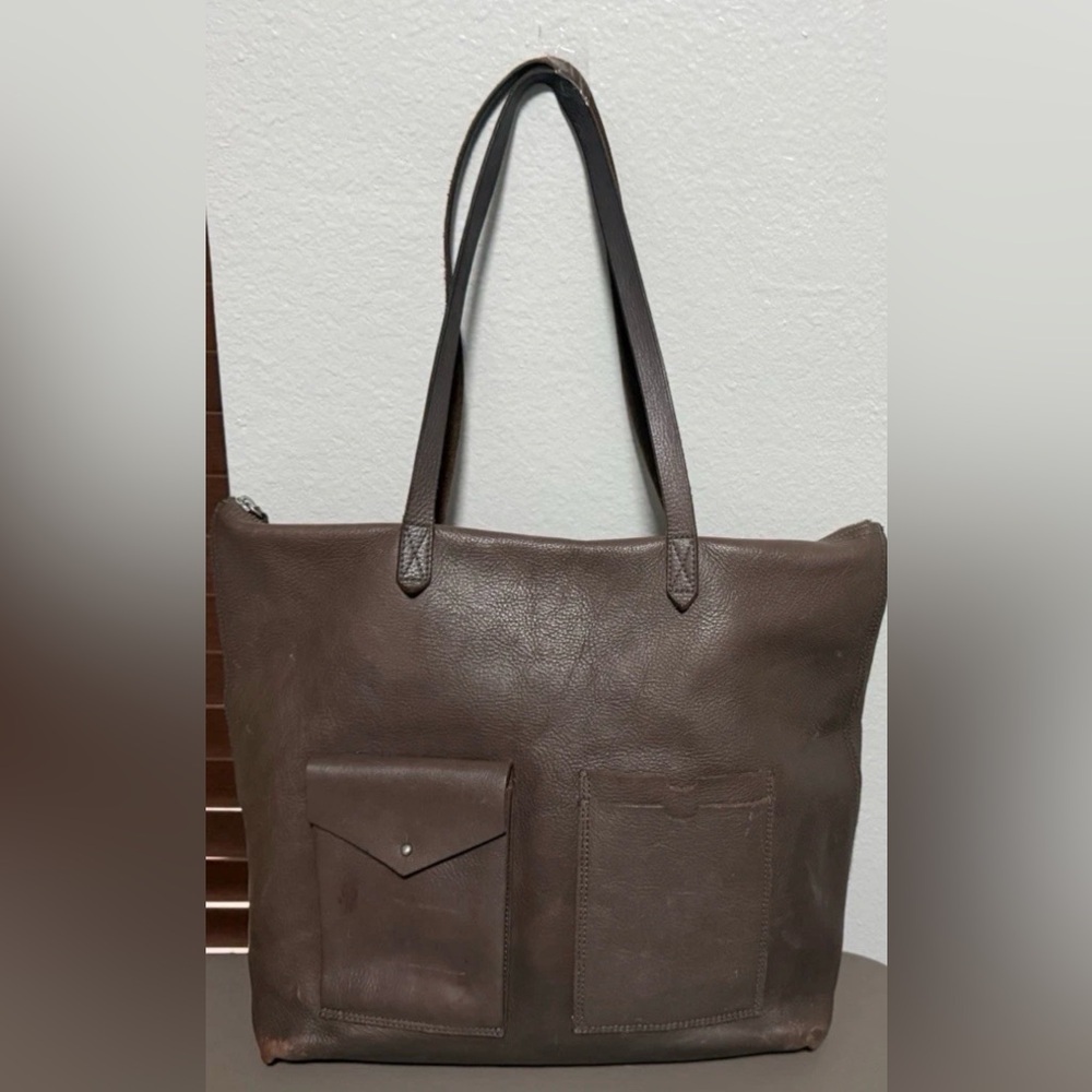 MADEWELL The Transport Tote Leather Brown Large Travel Laptop‎ Zip Pocket